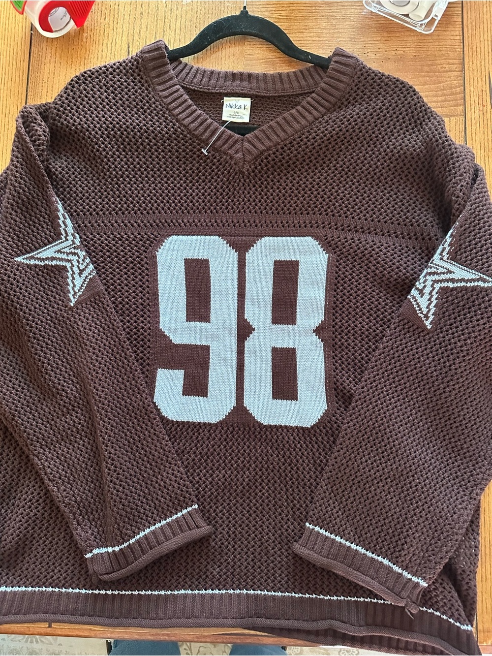 Nikka K V-Neck Number 98 Sweater in Brown Size Large NWT